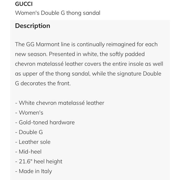 Gucci Marmont Chevron Double G 40/ US 10 Thong Heel Sandals White Leather NIB - Picture 15 of 15